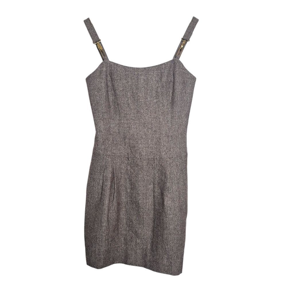 Vertigo Paris Brown Tweed Sheath Mini Dress Formfitting Twee Pockets Size XS NWT